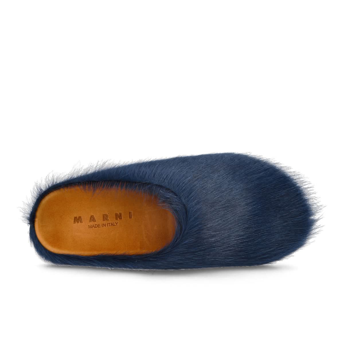 Marni Long Hair Calfskin Fussbett Sabot Blue Slides Detail view 5 | Gate