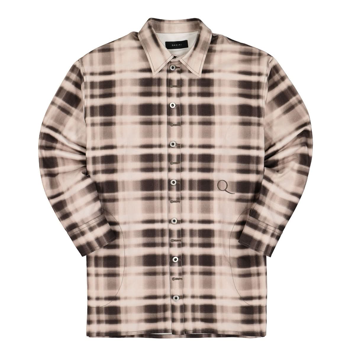 Qasimi Saadi Printed Denim Oversized Shirt Brown Detail view 1 | Gate