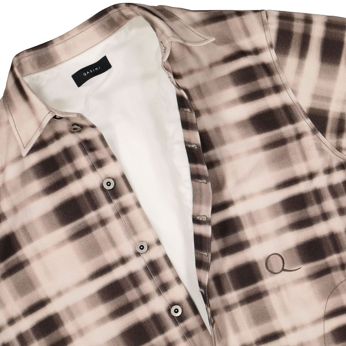 Qasimi Saadi Printed Denim Oversized Shirt Brown Detail view 3 | Gate