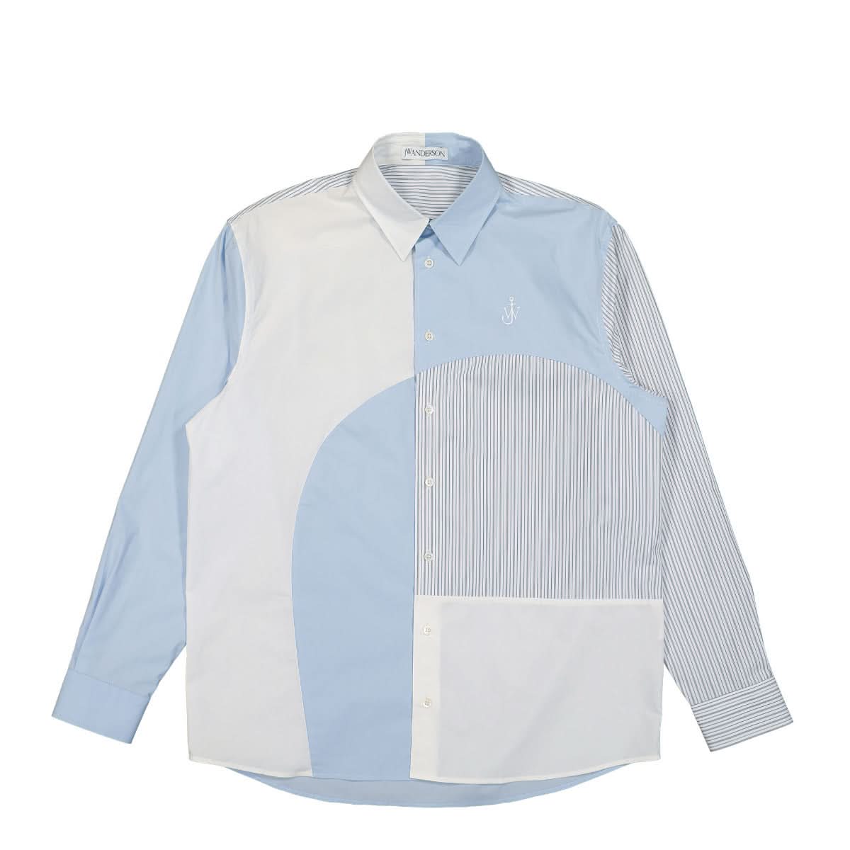 JW Anderson Curved Patchwork Classic Fit Shirt White,Blue Detail view 1 | Gate