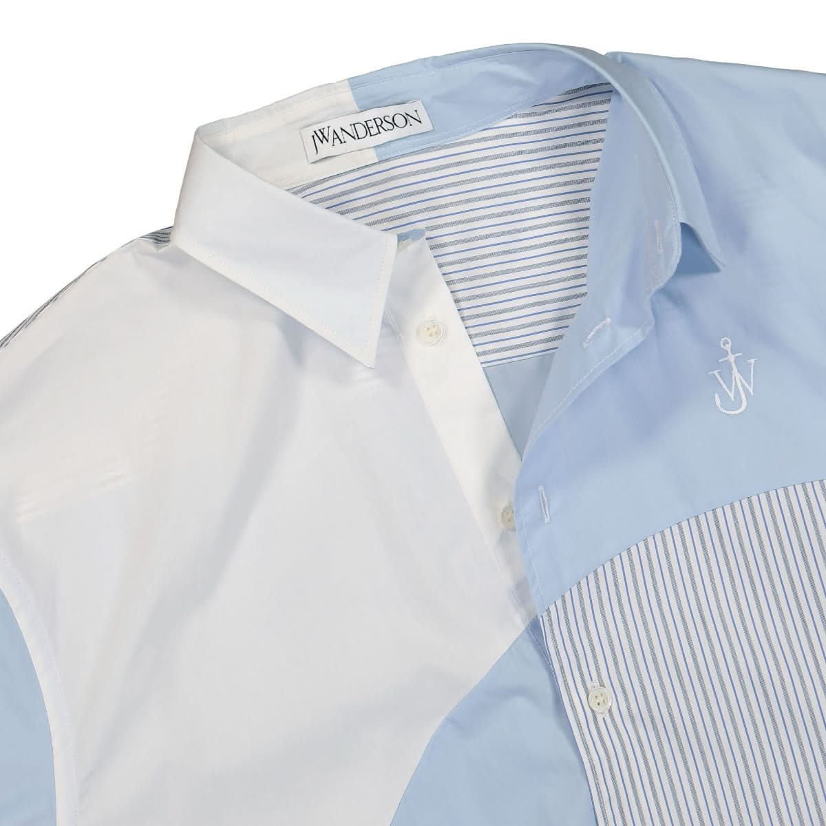 JW Anderson Curved Patchwork Classic Fit Shirt White,Blue Detail view 3 | Gate