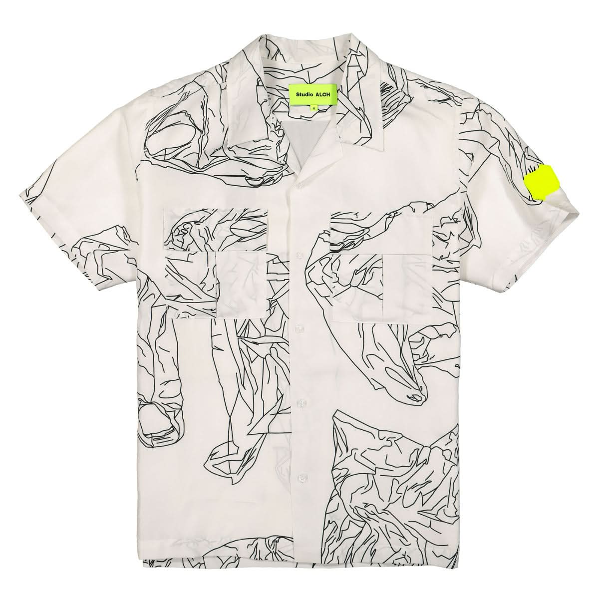 Studio ALCH Printed Silk Shirt with Cargo Pockets White Detail view 1 | Gate