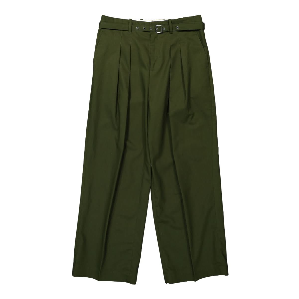 JW Anderson Wide Leg Pleat Front Trousers Green Detail view 1 | Gate