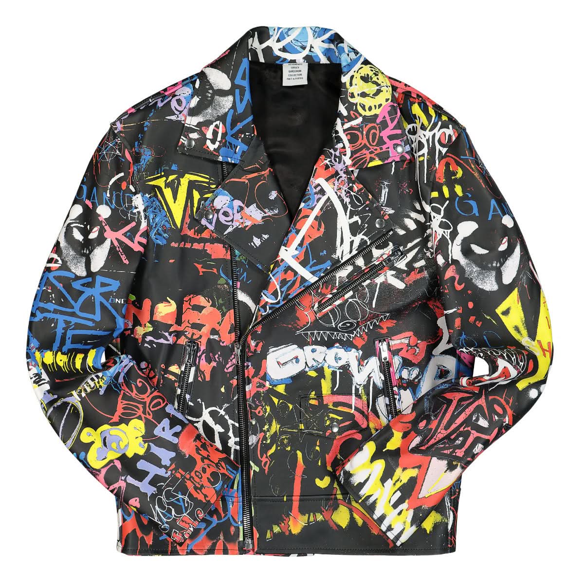 VETEMENTS Graffiti Biker Jacket Black,Multicolor Detail view 1 | Gate