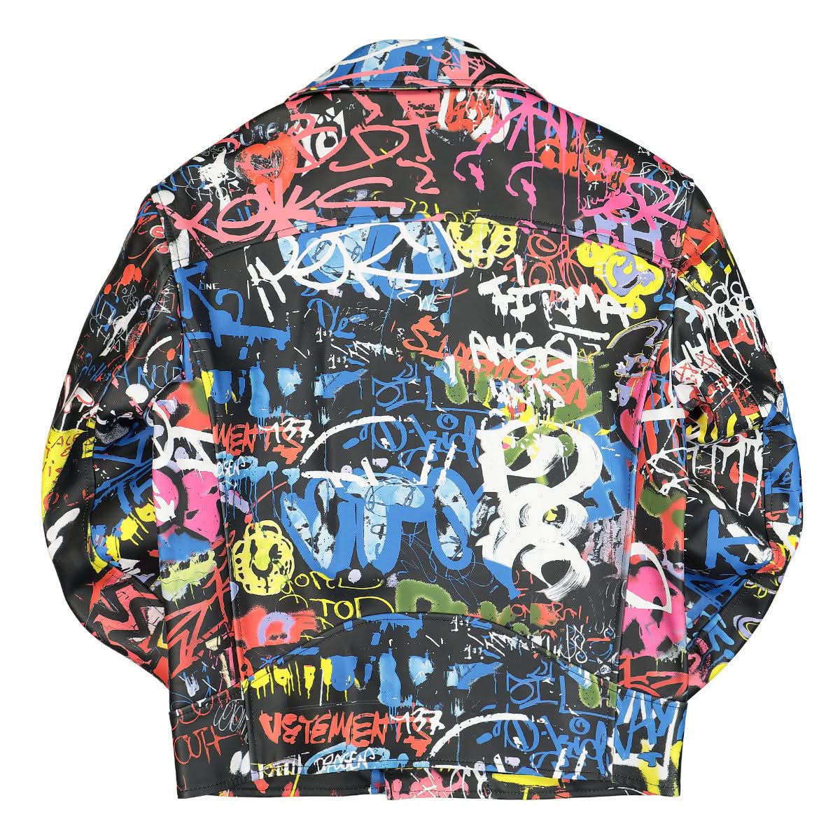 VETEMENTS Graffiti Biker Jacket Black,Multicolor Detail view 2 | Gate