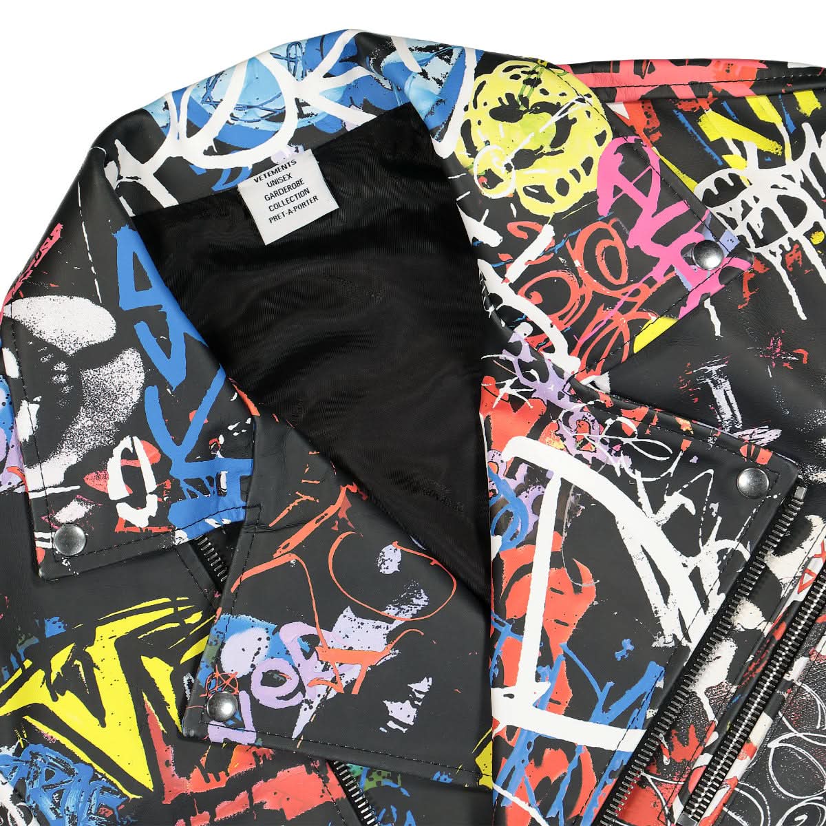 VETEMENTS Graffiti Biker Jacket Black,Multicolor Detail view 3 | Gate