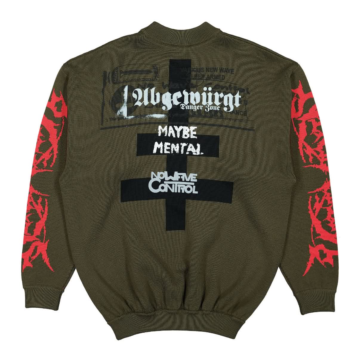 VETEMENTS Maybe Mental Knitted Jumper Olive Detail view 1 | Gate