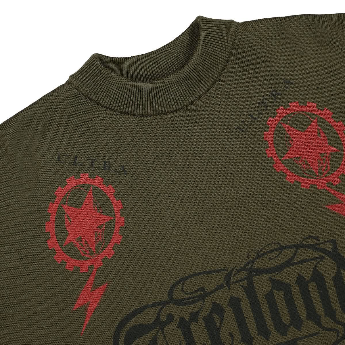 VETEMENTS Maybe Mental Knitted Jumper Olive Detail view 3 | Gate