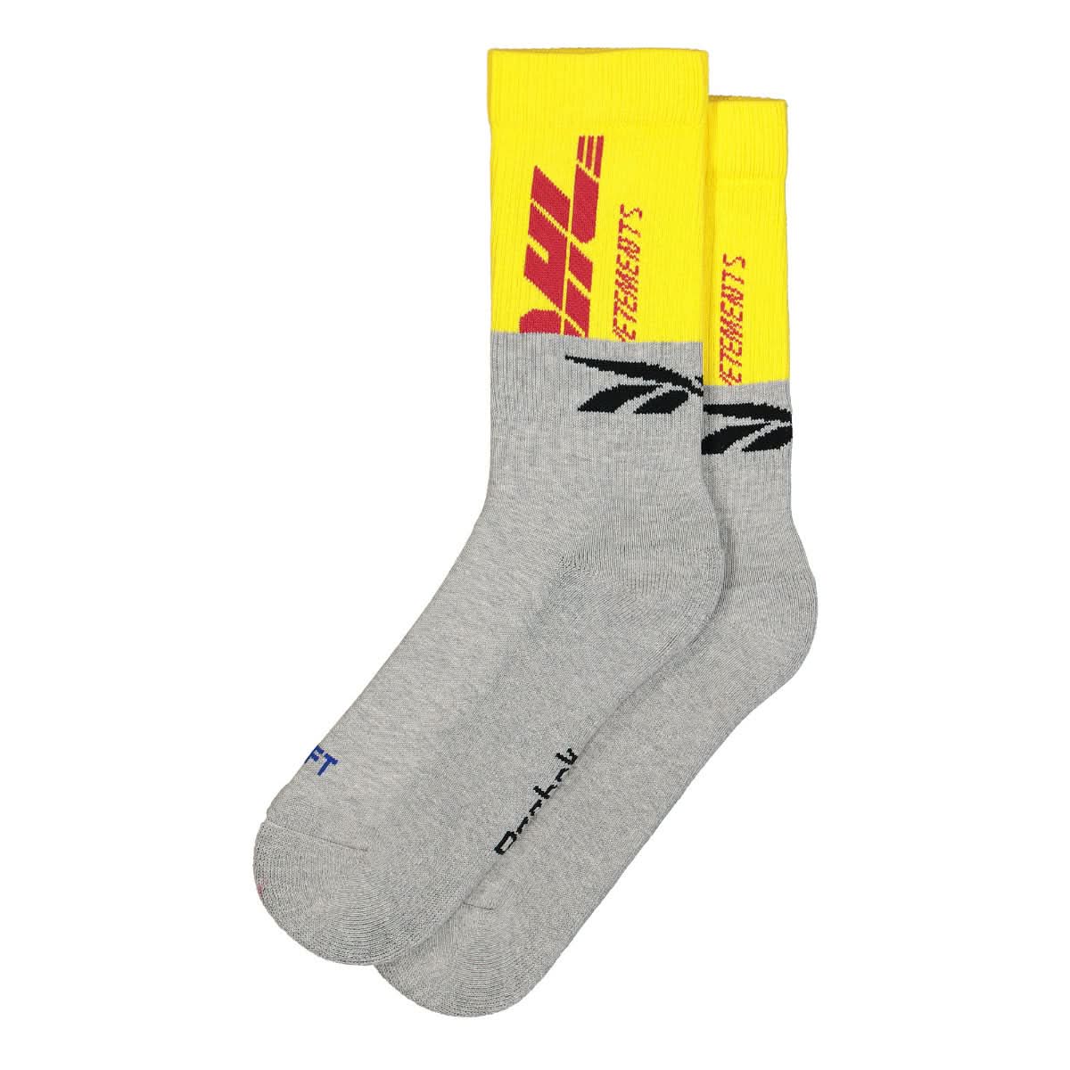 VETEMENTS DHL Cut-Up Socks Grey,Yellow Detail view 1 | Gate