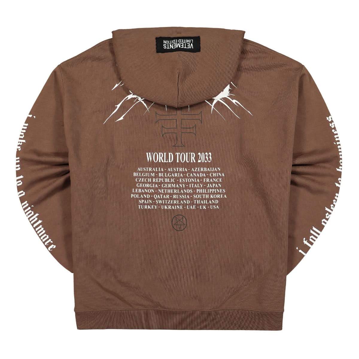 VETEMENTS Metal Patched Logo Hoodie Brown Detail view 3 | Gate