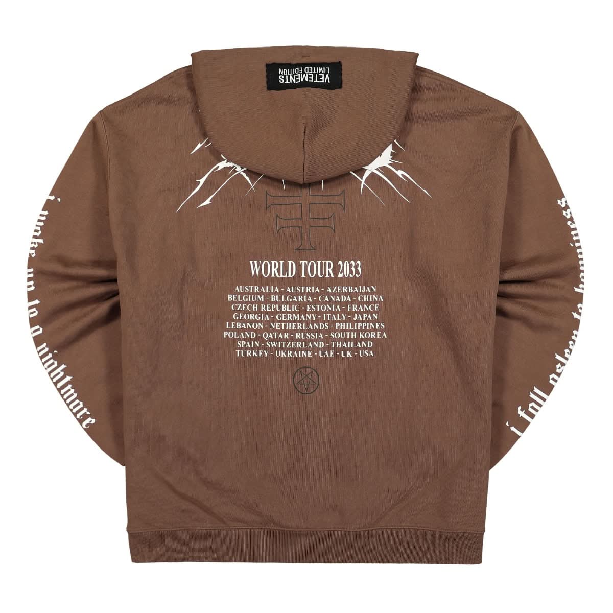 VETEMENTS Metal Patched Logo Hoodie Brown Detail view 4 | Gate
