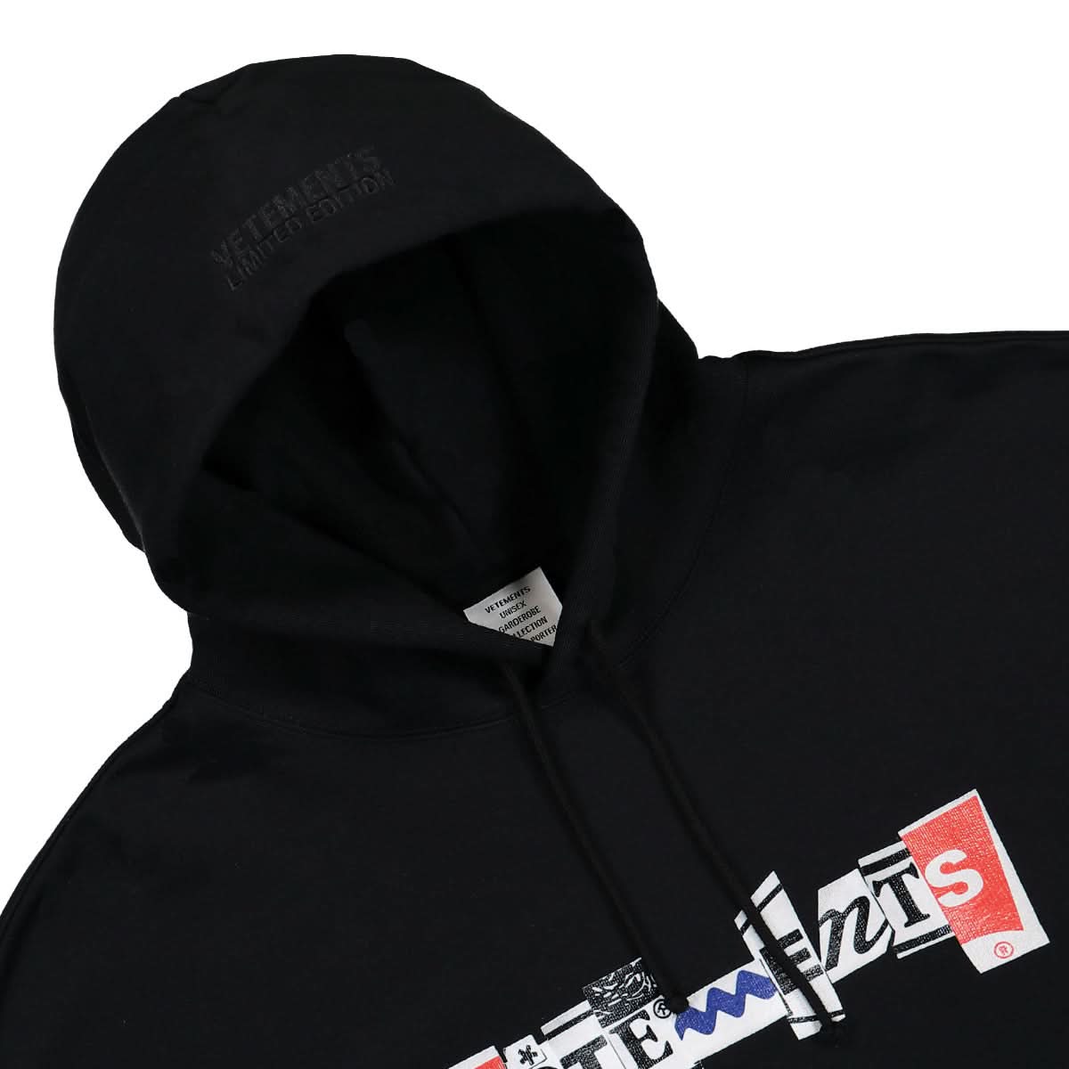 VETEMENTS Mixed Logo Hoodie Black Detail view 3 | Gate