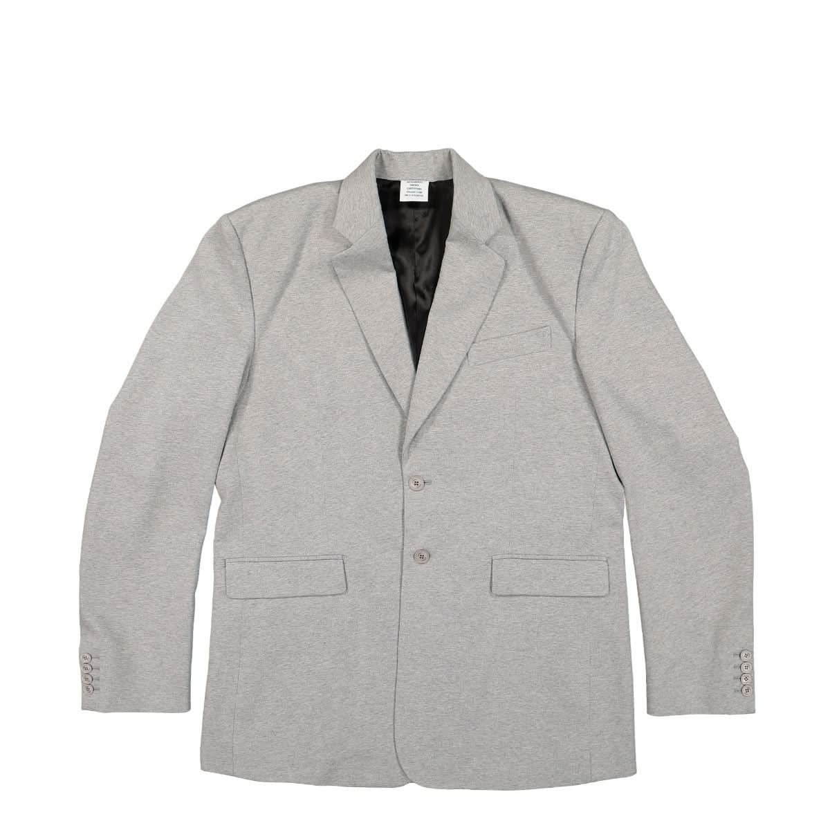 VETEMENTS Boxy Single Breasted Jersey Tailored Jacket Grey Detail view 1 | Gate