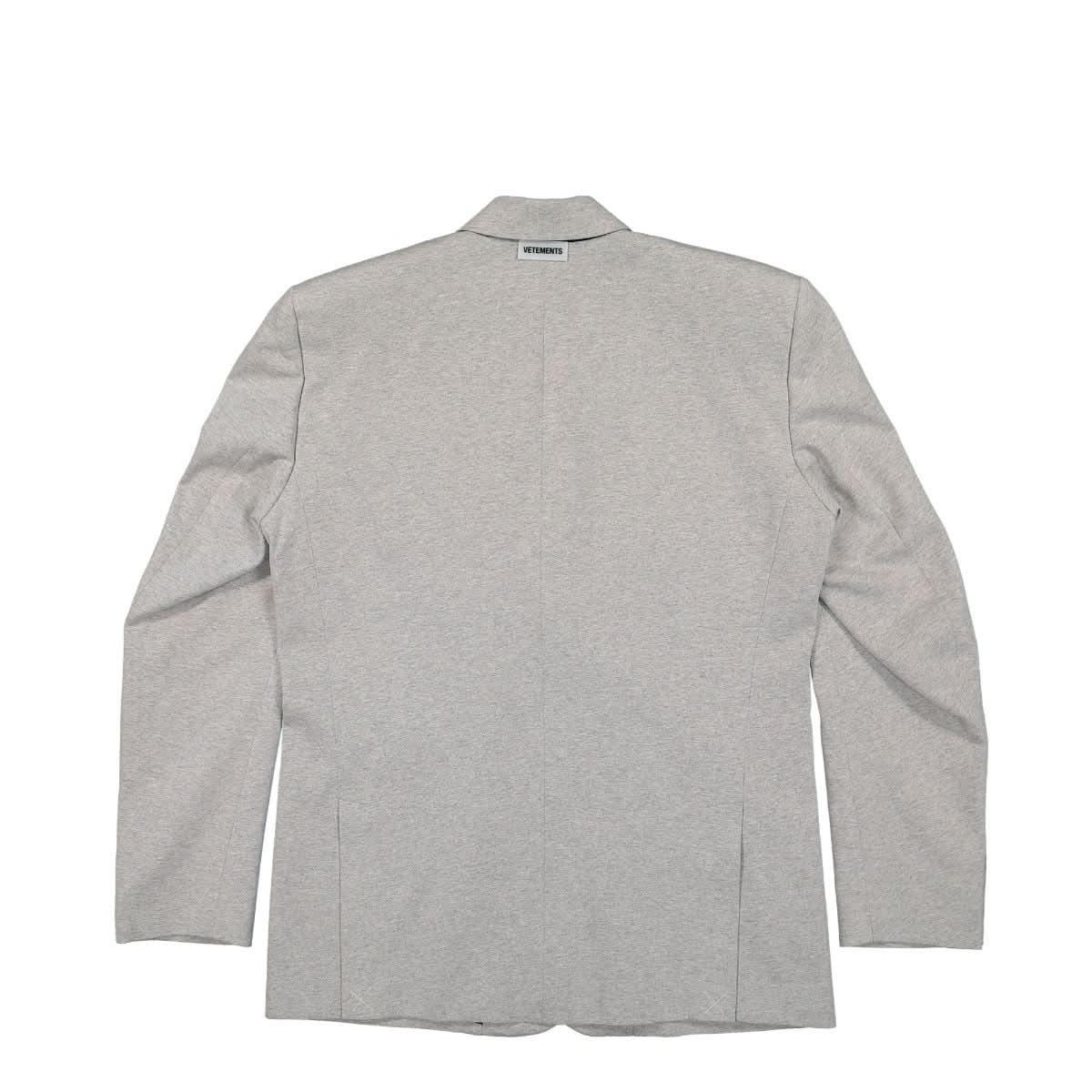 VETEMENTS Boxy Single Breasted Jersey Tailored Jacket Grey Detail view 1 | Gate