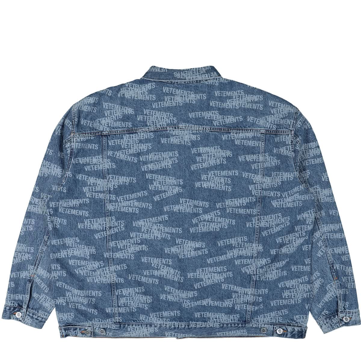 VETEMENTS Stamped Logo Denim Jacket Blue Detail view 1 | Gate