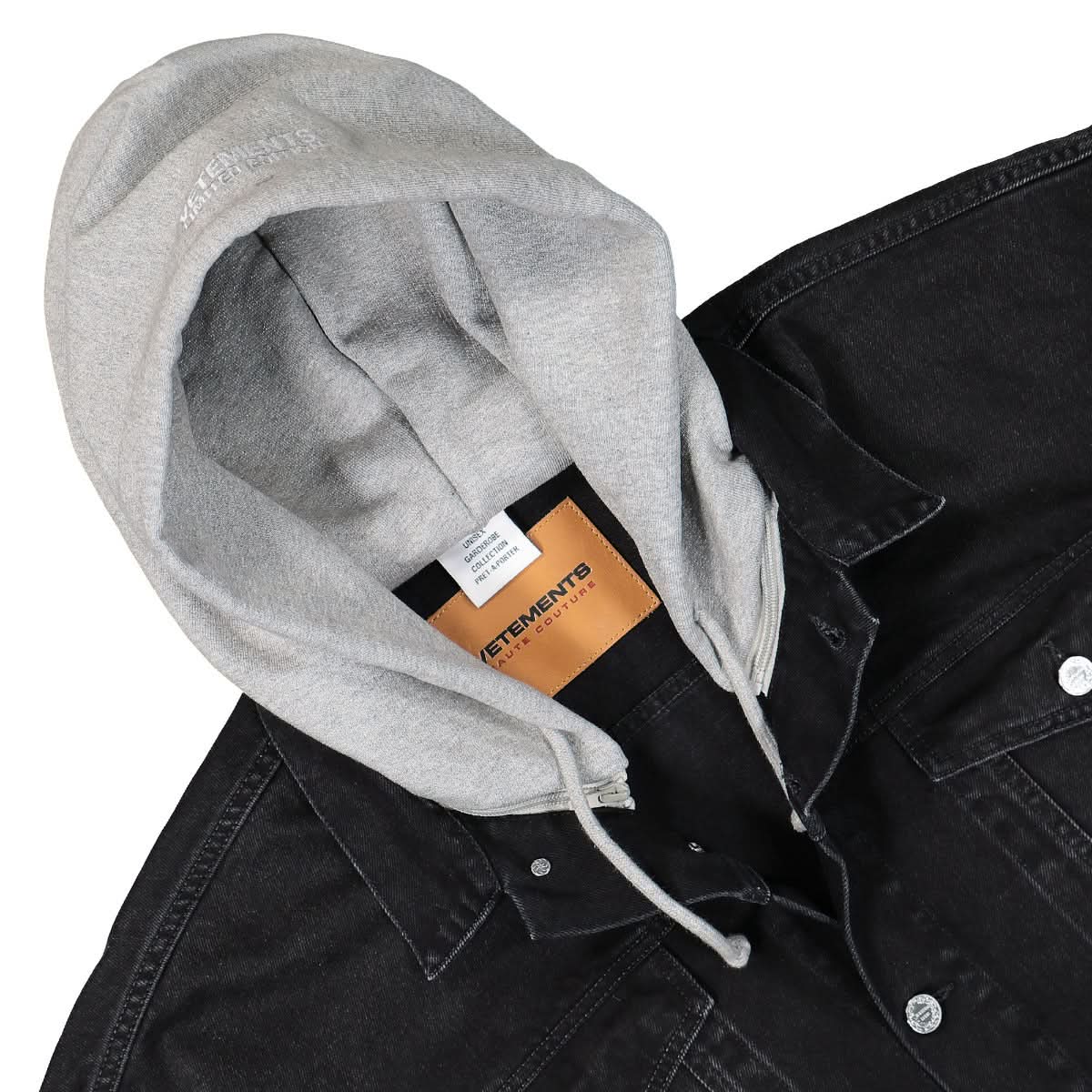 VETEMENTS Denim Jacket with Detachable Hood Black Detail view 3 | Gate