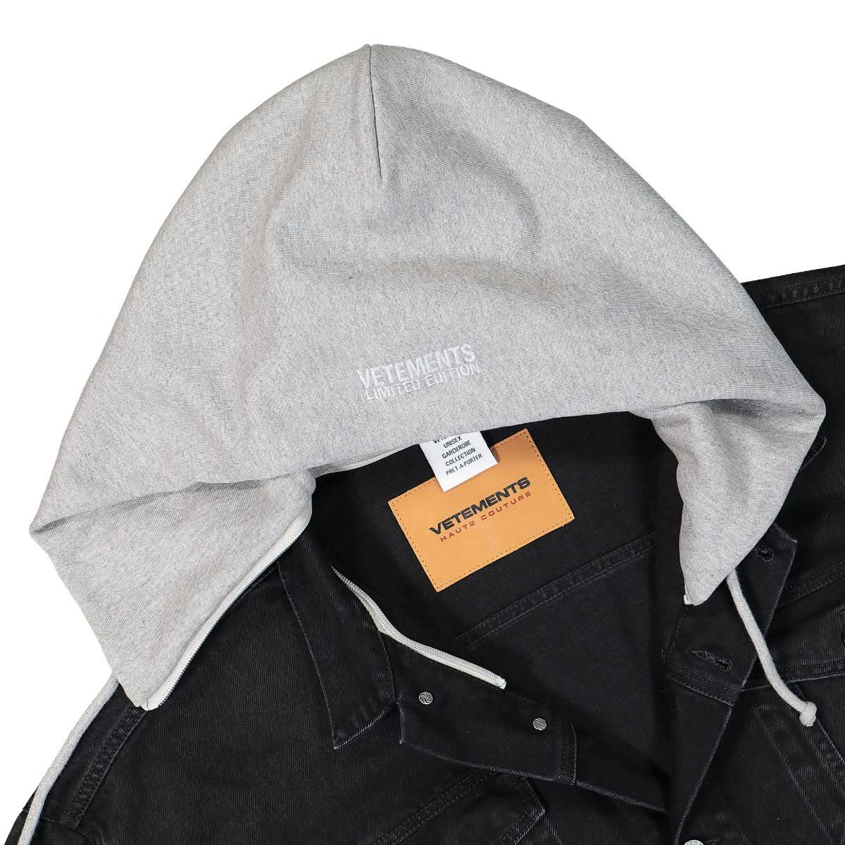 VETEMENTS Denim Jacket with Detachable Hood Black Detail view 4 | Gate