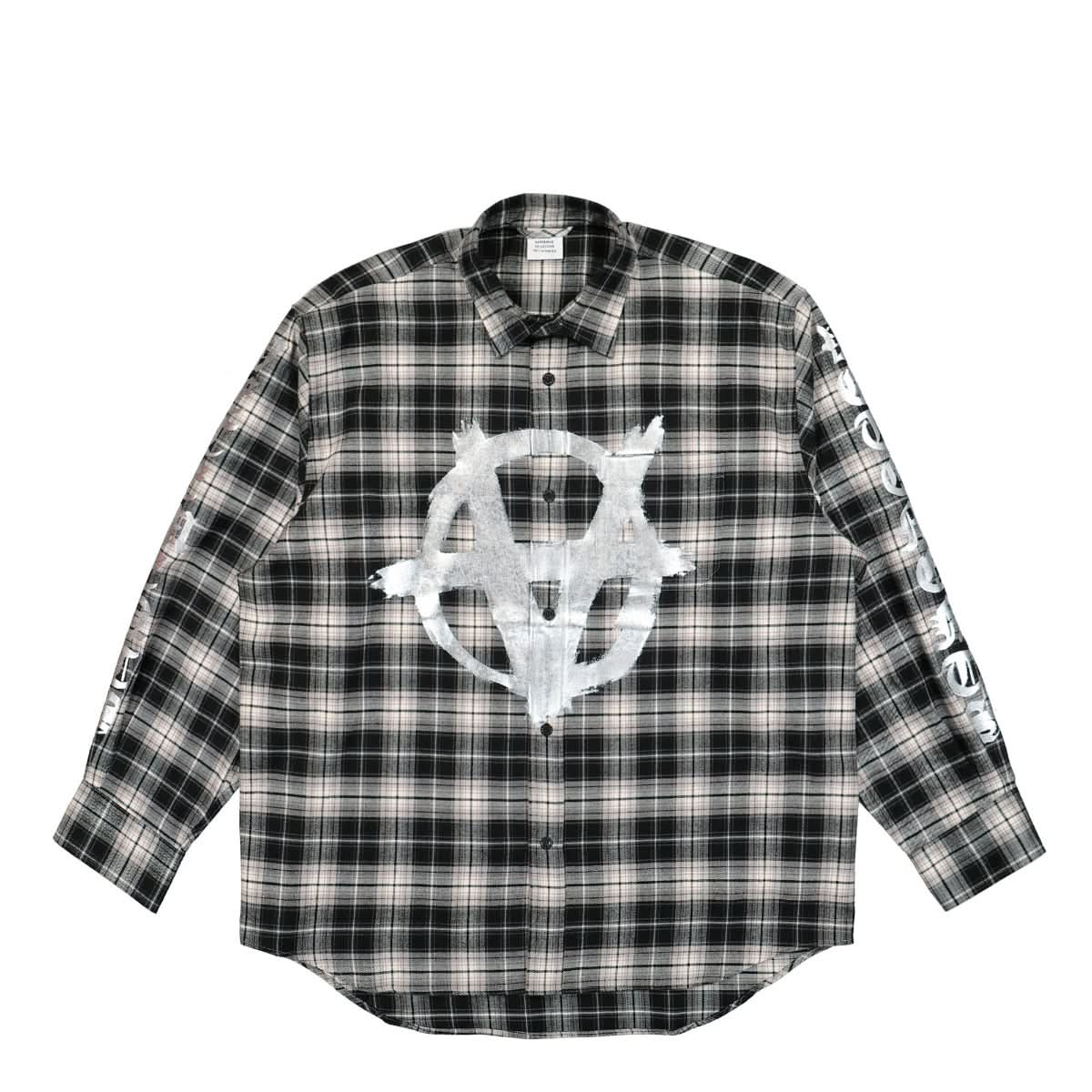 VETEMENTS Double Anarchy Logo Flannel Shirt Grey Detail view 1 | Gate