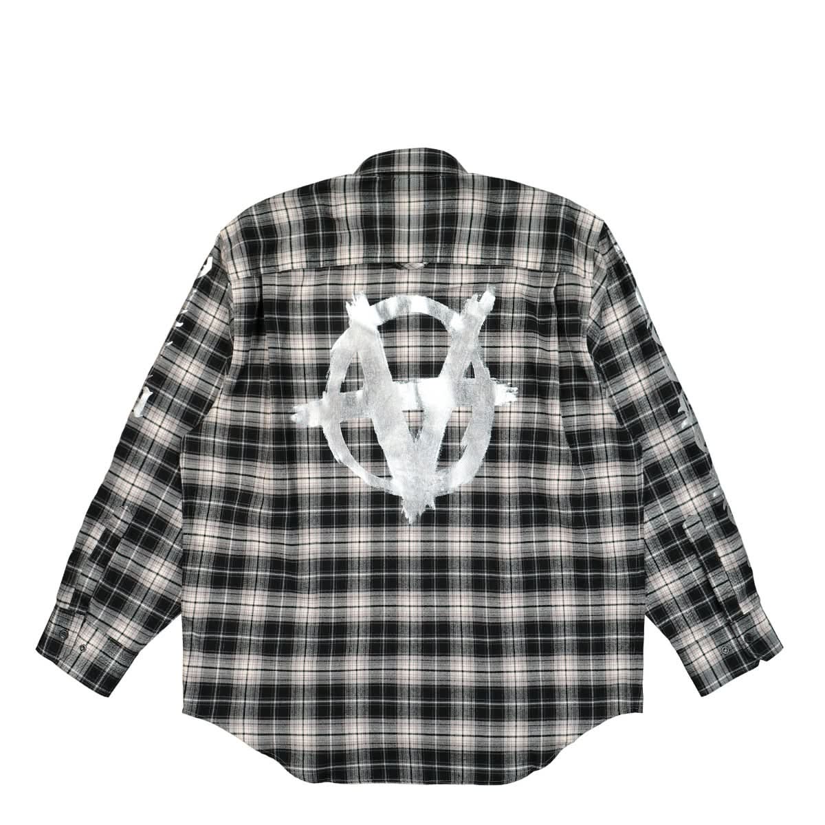 VETEMENTS Double Anarchy Logo Flannel Shirt Grey Detail view 2 | Gate