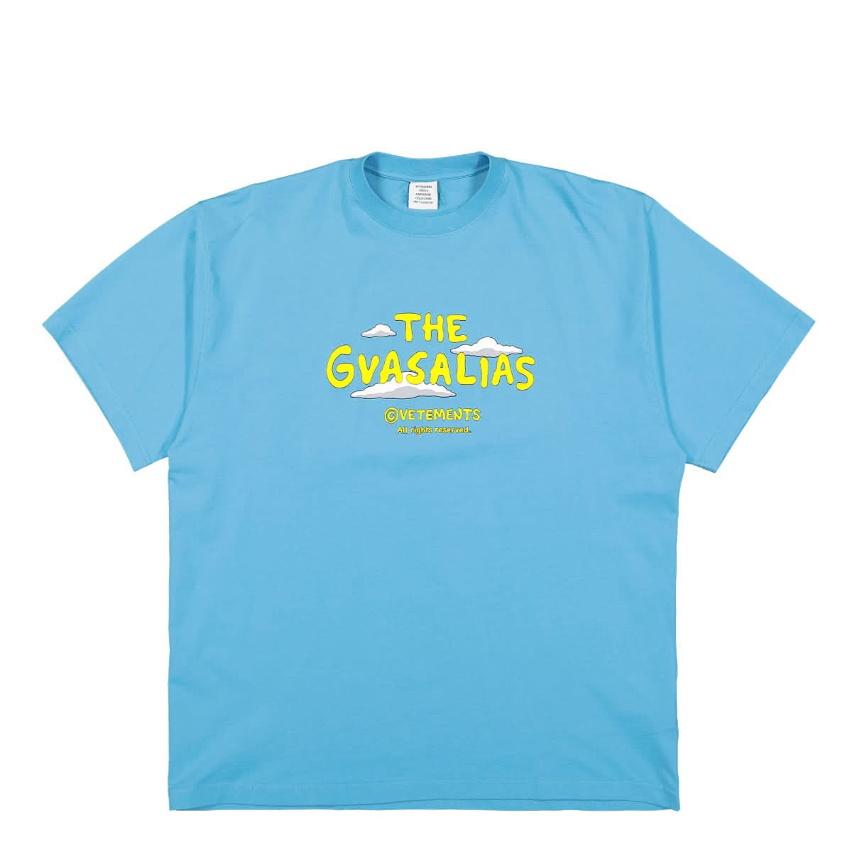 VETEMENTS The Gvasalias Cartoon Logo T-Shirt Blue Detail view 1 | Gate