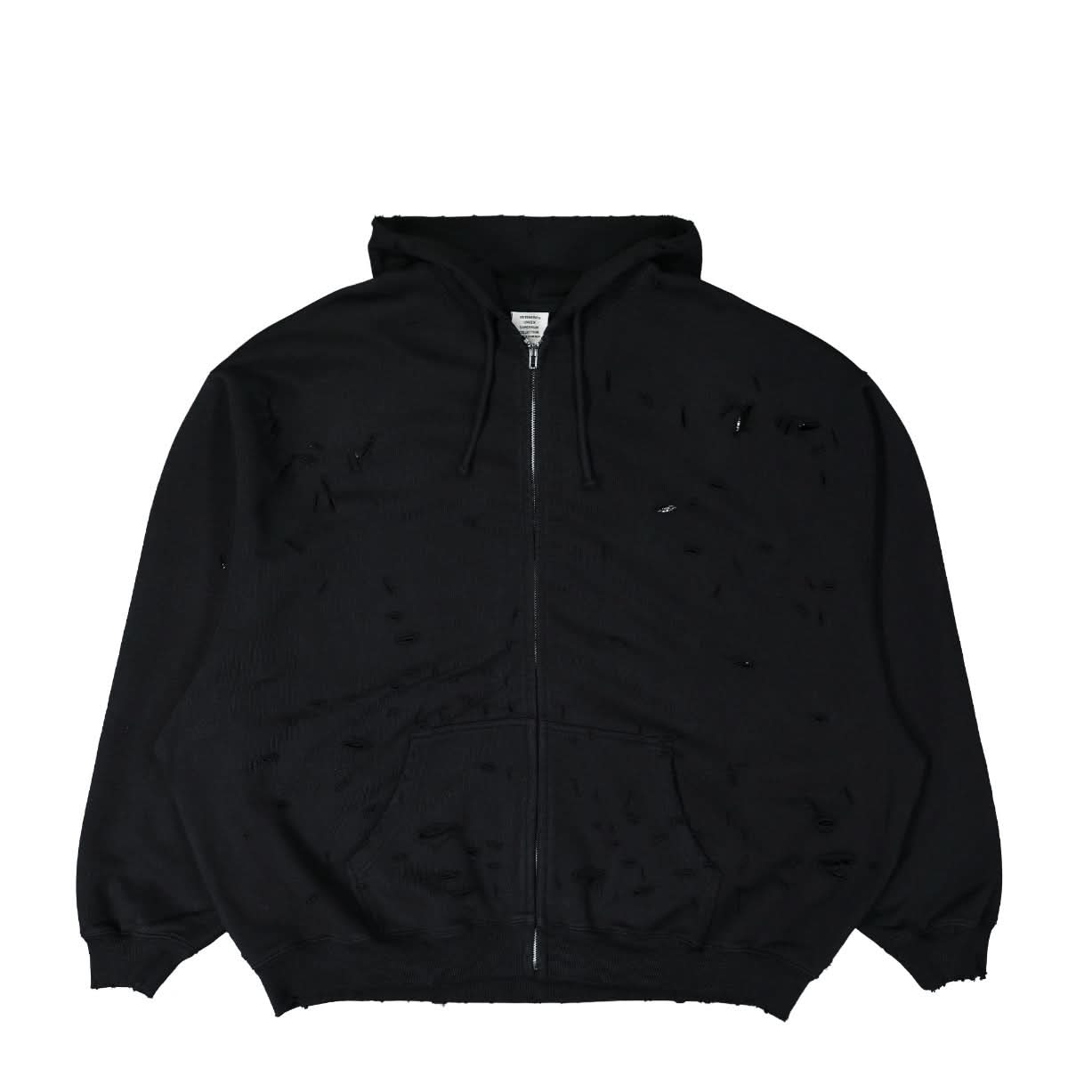 VETEMENTS Destroyed Zip-Up Hoodie Black Detail view 1 | Gate