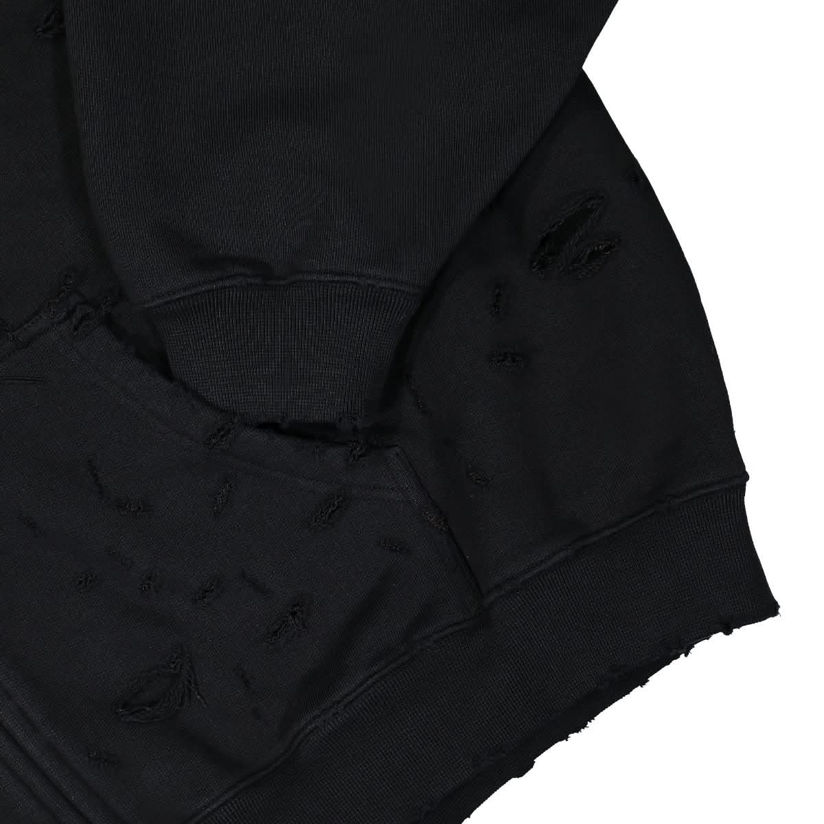 VETEMENTS Destroyed Zip-Up Hoodie Black Detail view 4 | Gate