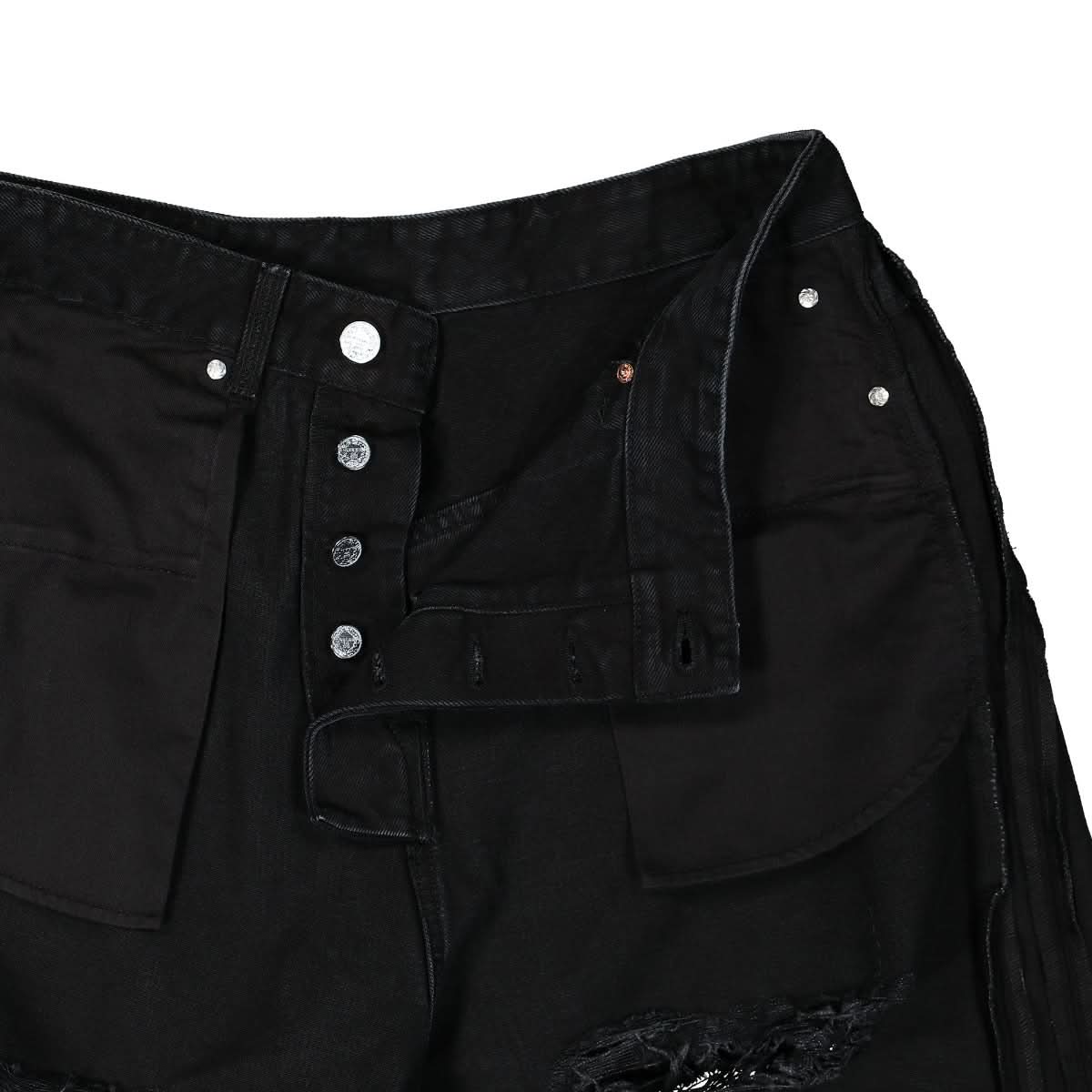 VETEMENTS Destroyed Inside-Out Baggy Jeans Black Detail view 4 | Gate