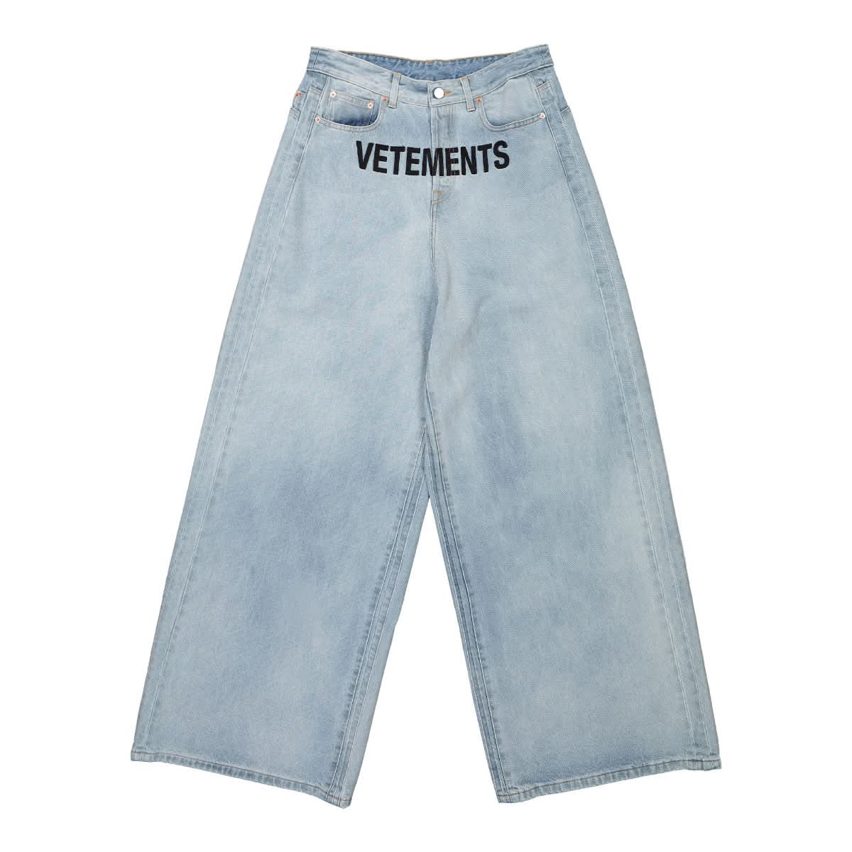 VETEMENTS Logo Baggy Jeans Blue Detail view 1 | Gate