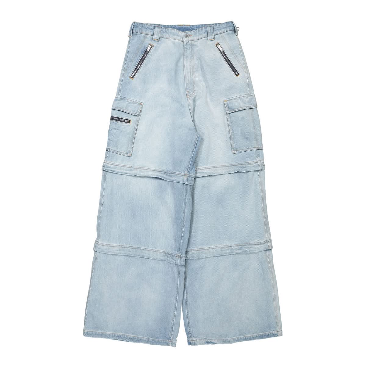VETEMENTS Triple Zip-Up Baggy Jeans Blue Detail view 1 | Gate