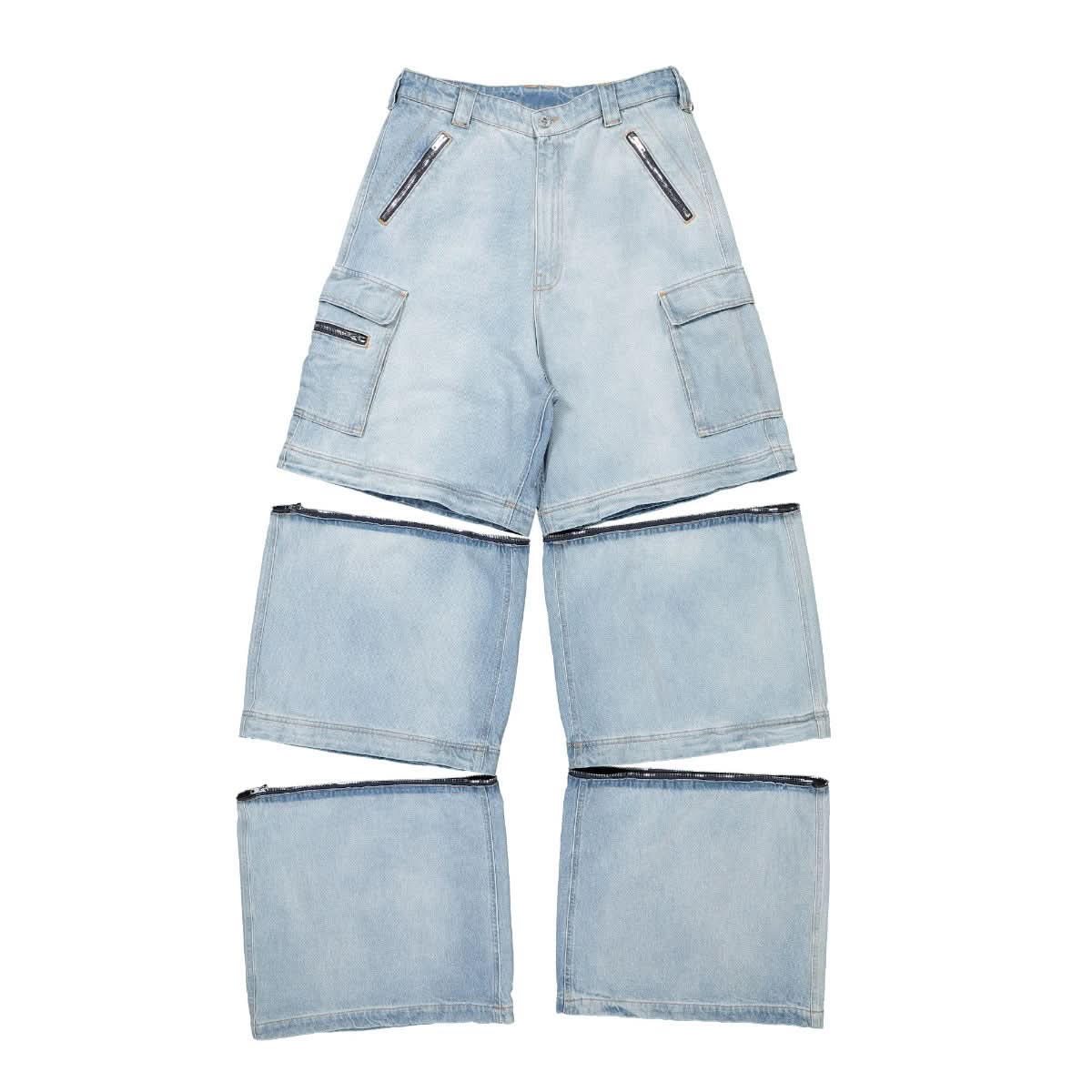 VETEMENTS Triple Zip-Up Baggy Jeans Blue Detail view 4 | Gate