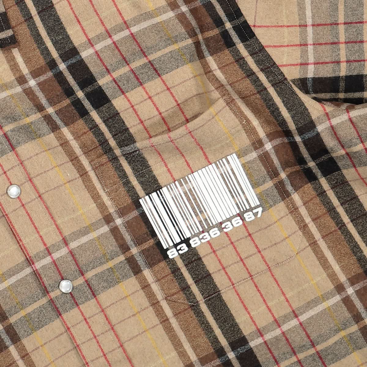 VTMNTS Small / Big Barcode Flannel Shirt Brown,Multicolor Detail view 4 | Gate