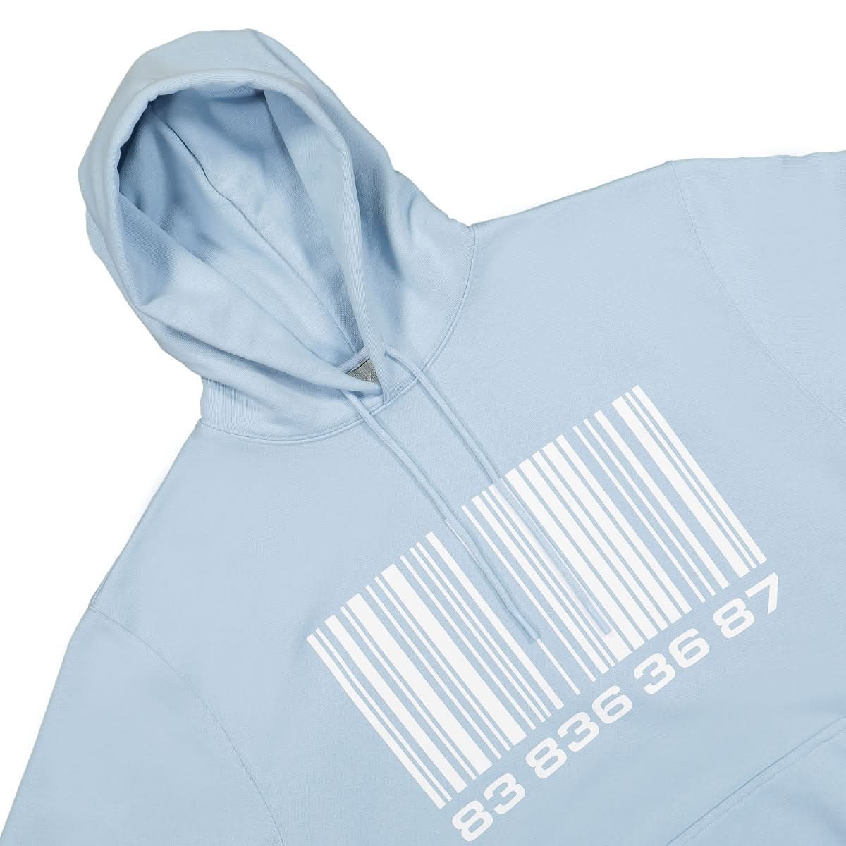 VTMNTS Big Barcode Hoodie Blue Detail view 3 | Gate