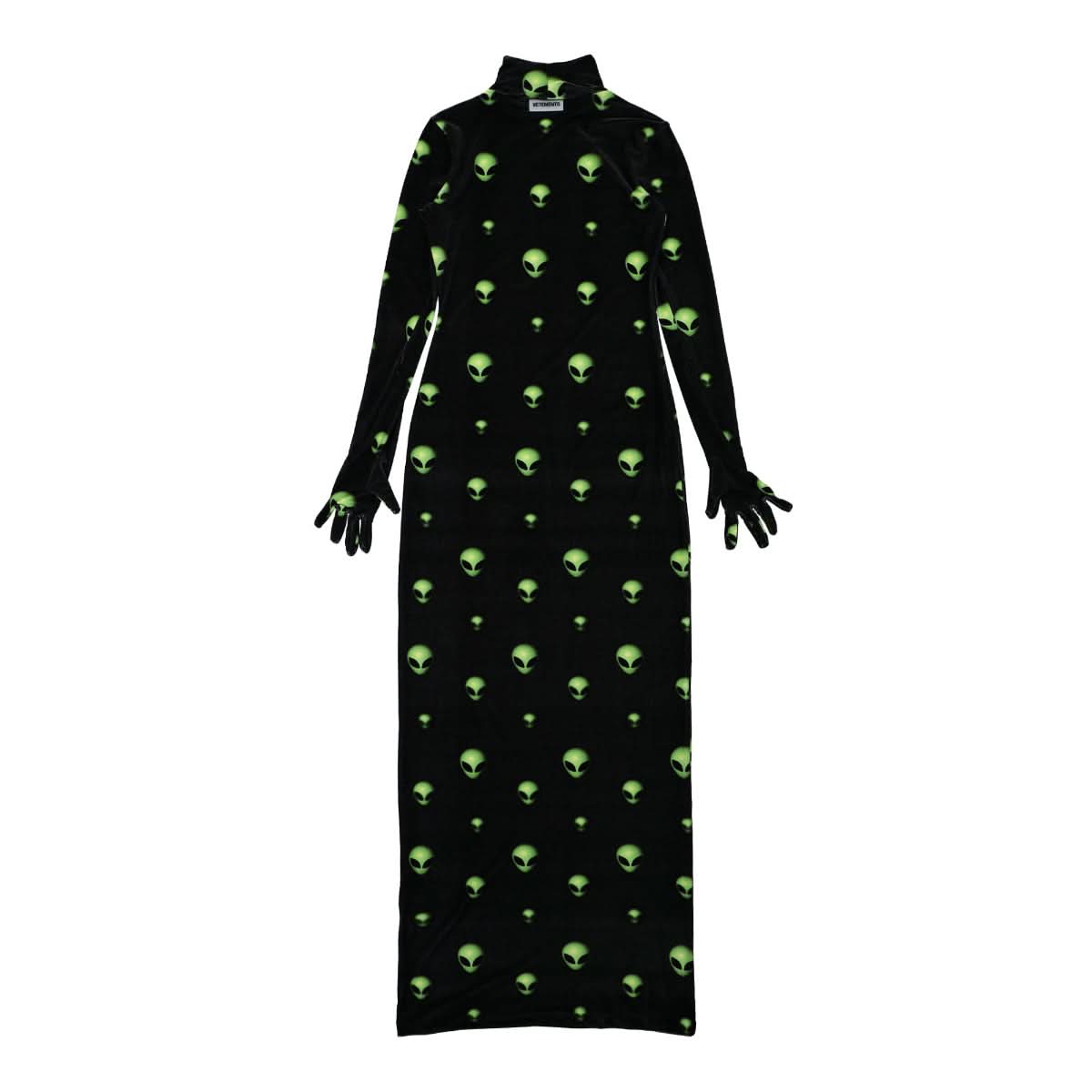 VETEMENTS Extraterrestrial Long Styling Dress with Gloves Black,Green Detail view 2 | Gate