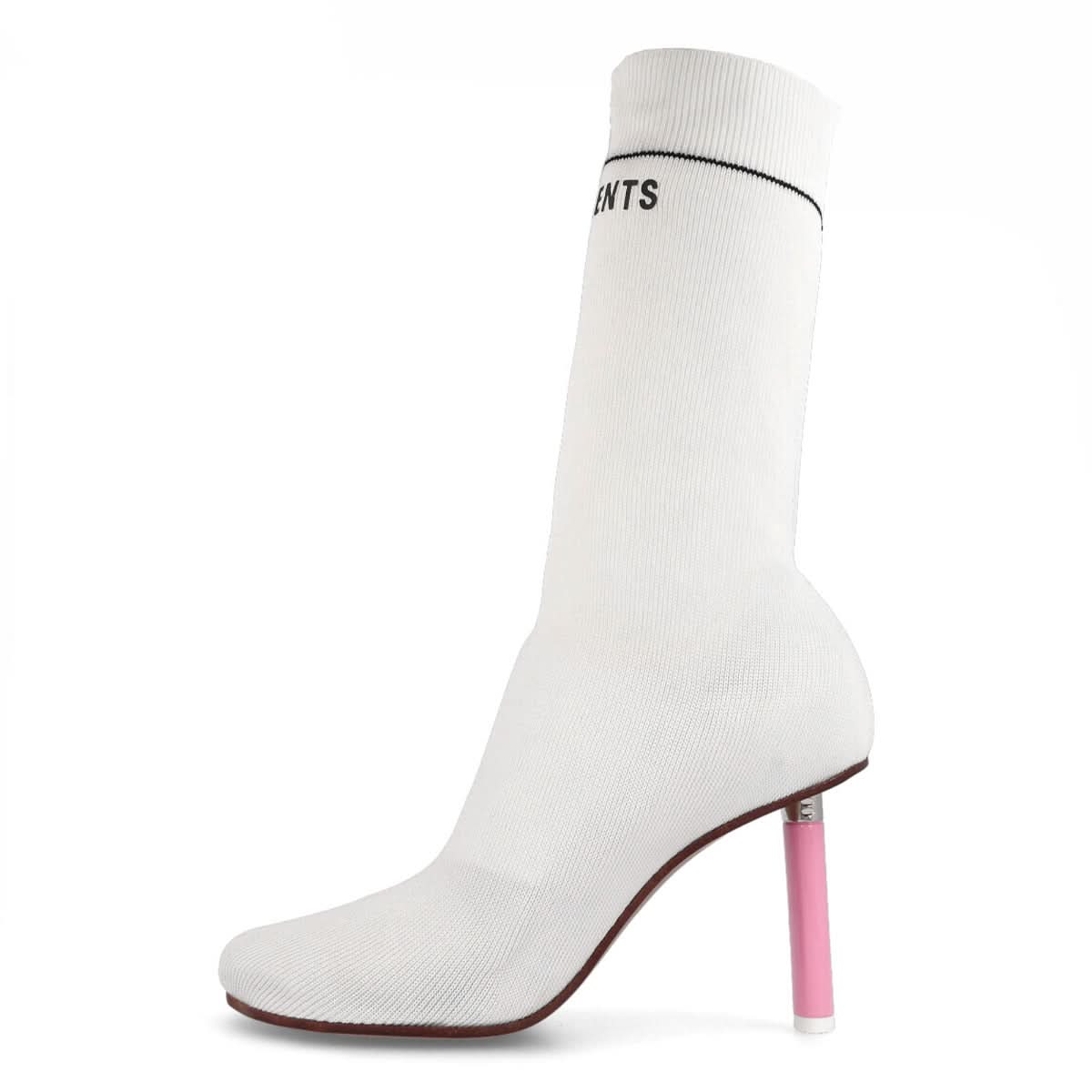 VETEMENTS Lighter Heel Ankle Sock Boots White Heels Detail view 1 | Gate