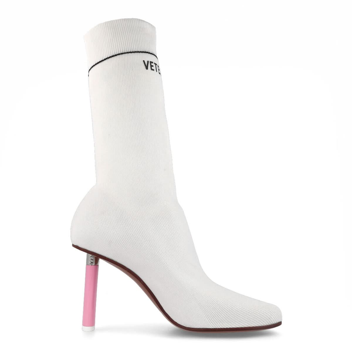 VETEMENTS Lighter Heel Ankle Sock Boots White Heels Detail view 2 | Gate