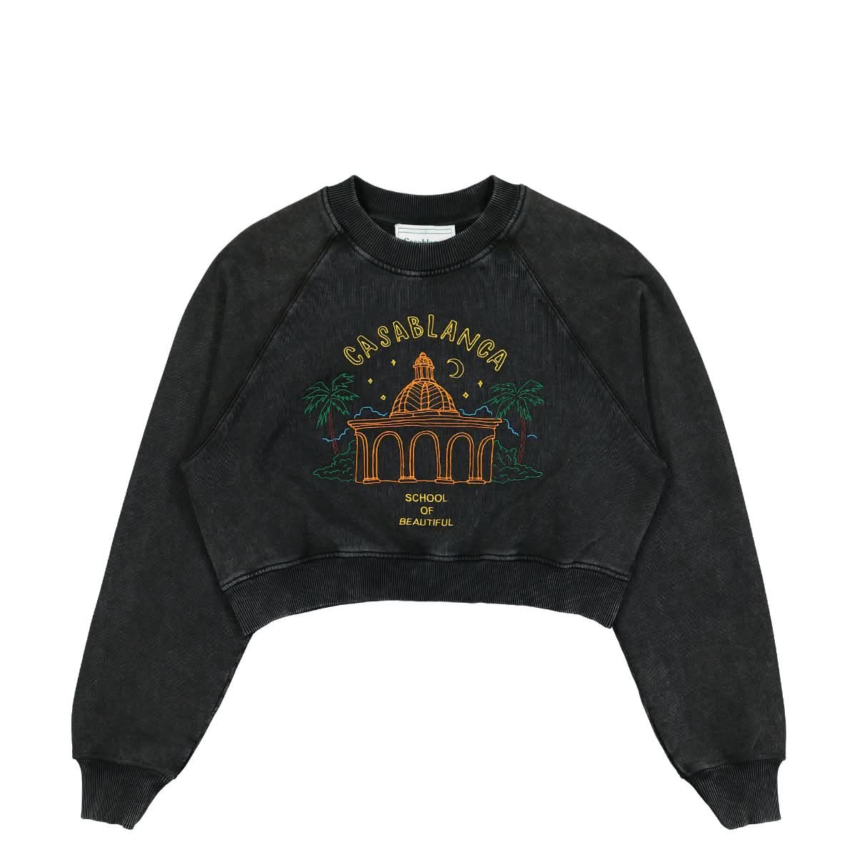 Casablanca School of Beautiful Embroidered Cropped Sweatshirt Black Detail view 1 | Gate
