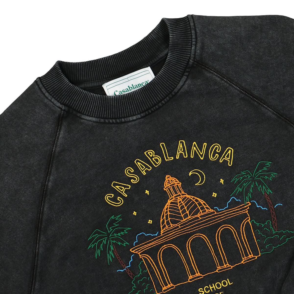 Casablanca School of Beautiful Embroidered Cropped Sweatshirt Black Detail view 3 | Gate