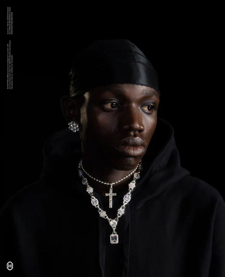 Hatton Labs contemporary jewelery brand Banner image of a men wearing necklaces