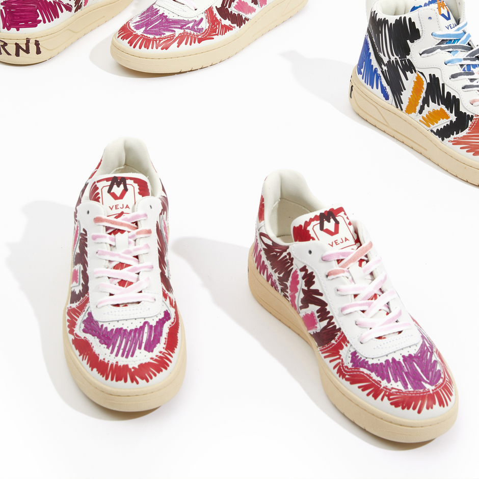Veja brand banner image of sneakers on the floor