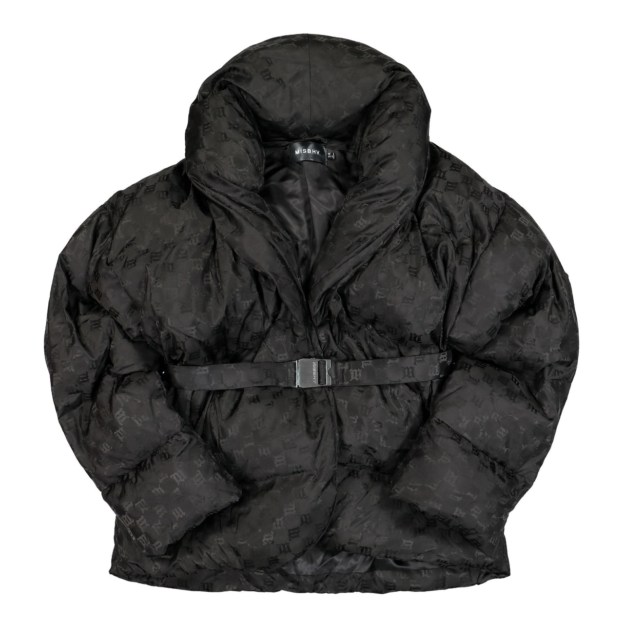 MISBHV Black Moscow Monogram Puffer Jacket Black Jackets 121W402 Detail View 1 | GATE
