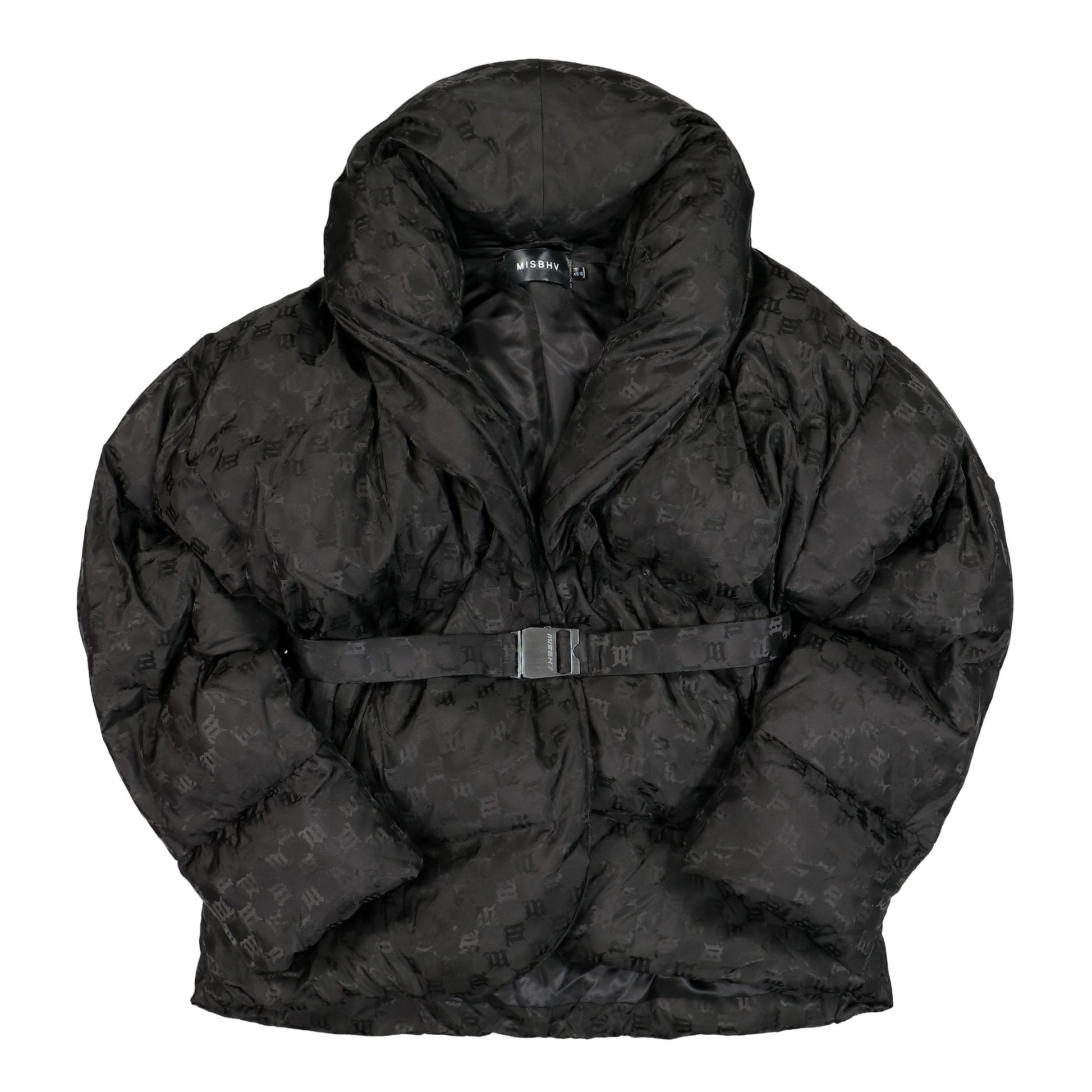 MISBHV Black Moscow Monogram Puffer Jacket Black Jackets 121W402 Detail View 1 | GATE
