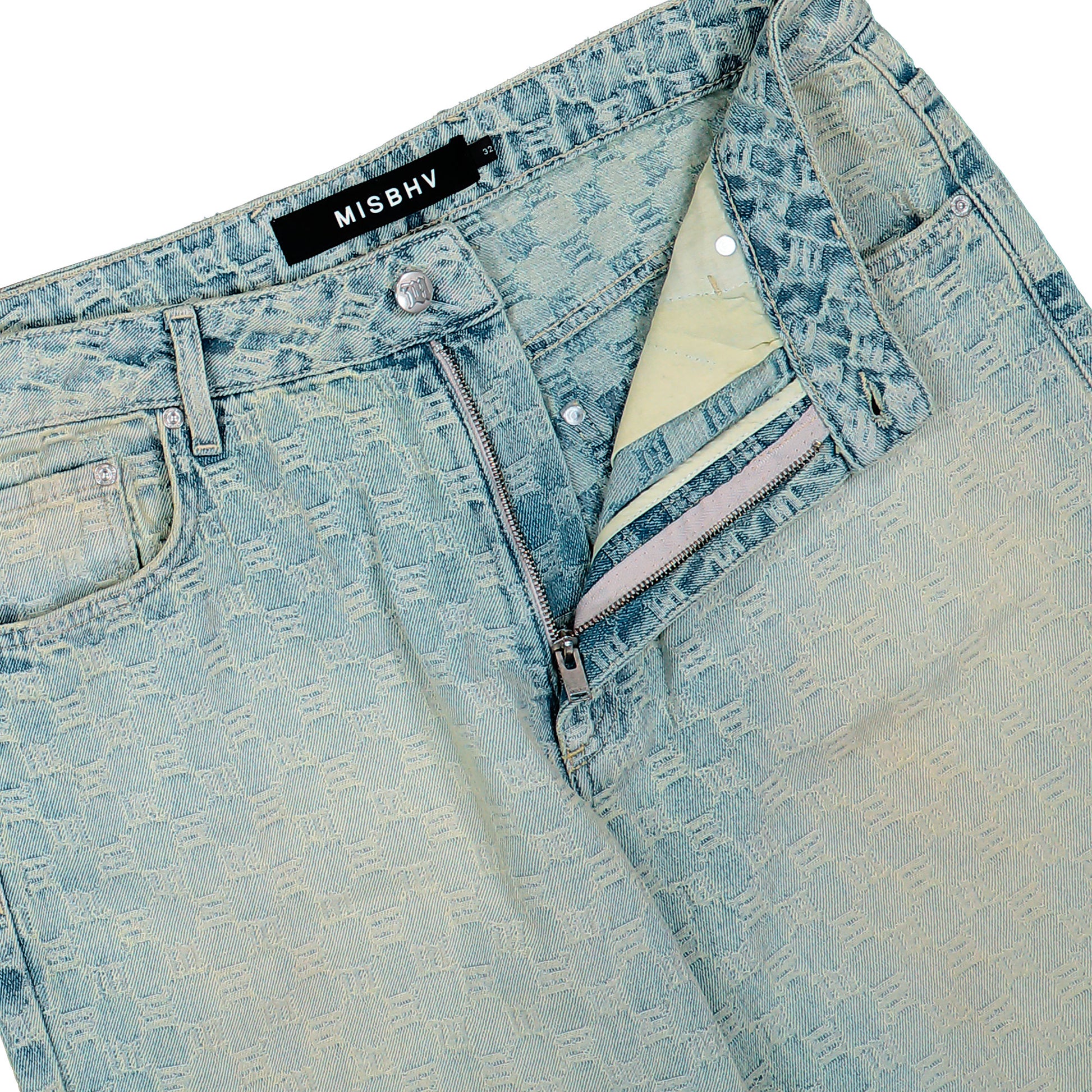 MISBHV Monogram Ocean Washed Jeans Pale Blue Denim 250M316 Detail View 4 | GATE