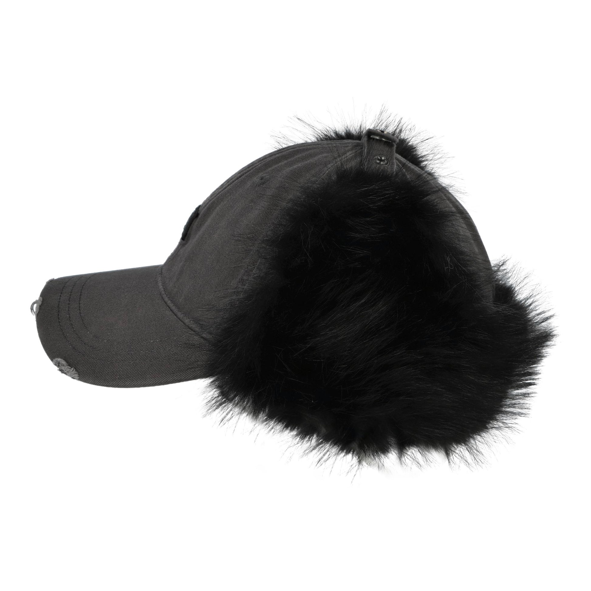 MISBHV Sankt Moritz Fur Cap Washed Black Caps 251A502 Detail View 3 | GATE