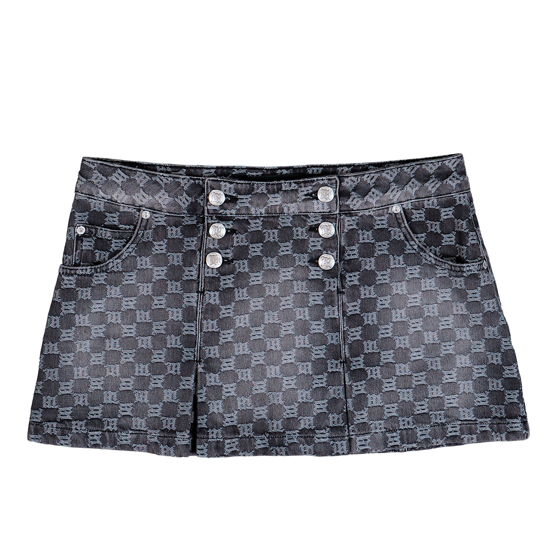 MISBHV Monogram Denim Skirt Washed Black Skirts 251W850 Detail View 1 | GATE