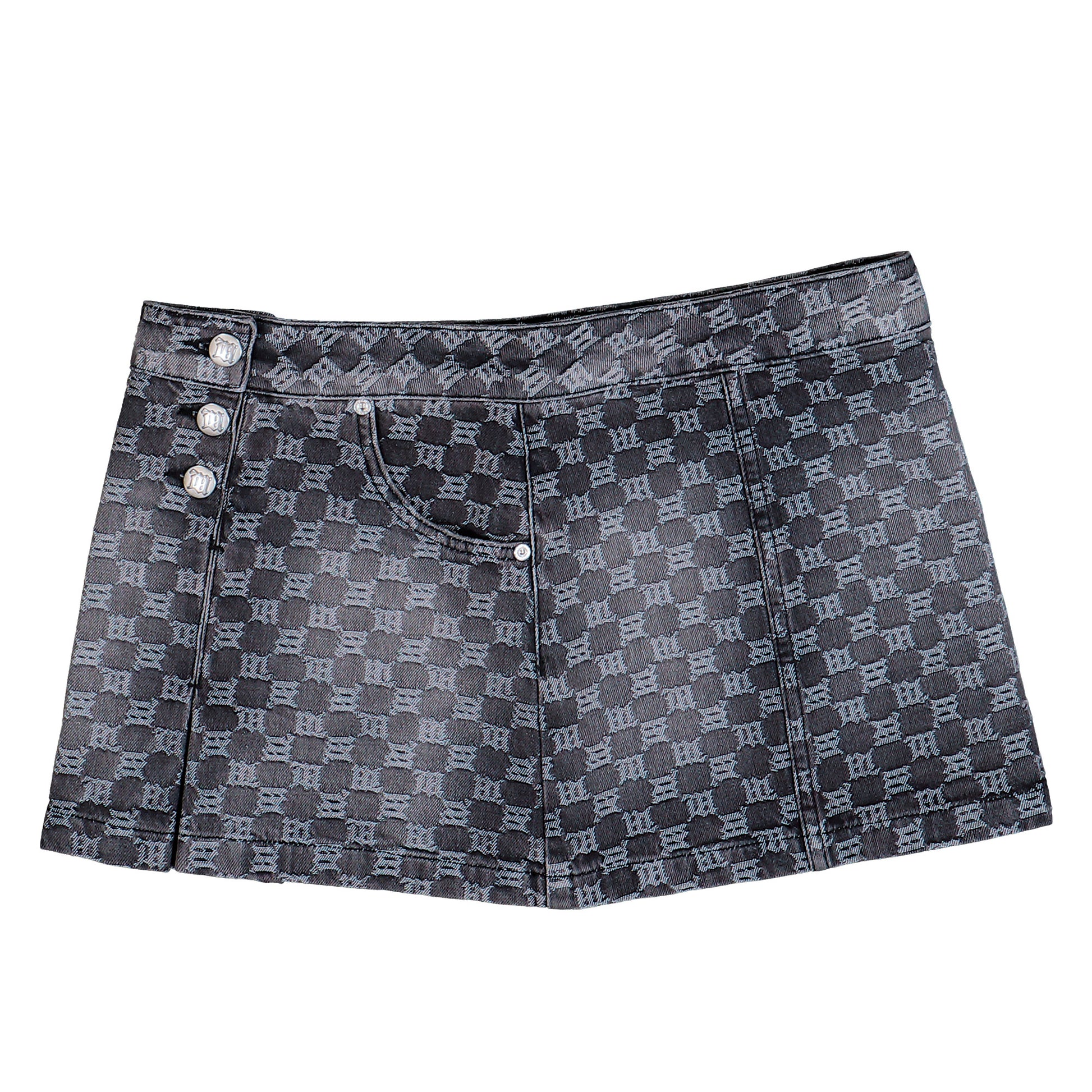 MISBHV Monogram Denim Skirt Washed Black Skirts 251W850 Detail View 3 | GATE