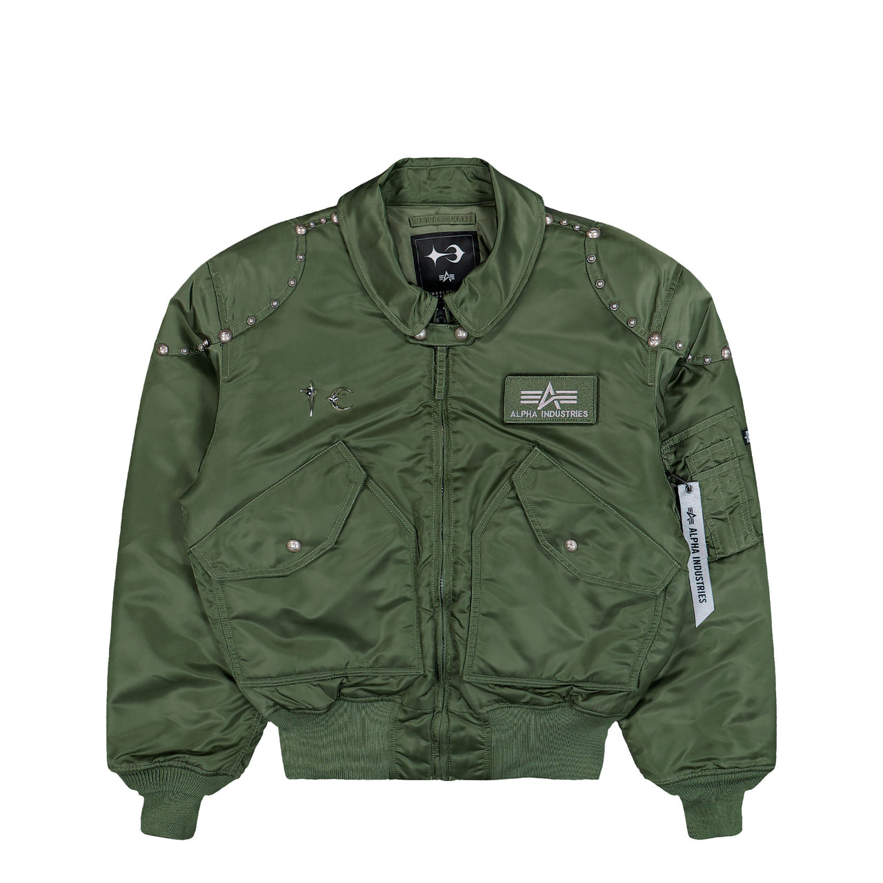 Thug Club x Alpha Industries CWU-45P Rivet Edition Sage Green Bomber & Varsity Jackets 258150-01 Detail View 1 | GATE
