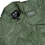 Thug Club x Alpha Industries CWU-45P Rivet Edition Sage Green Bomber & Varsity Jackets 258150-01 Detail View 3 | GATE
