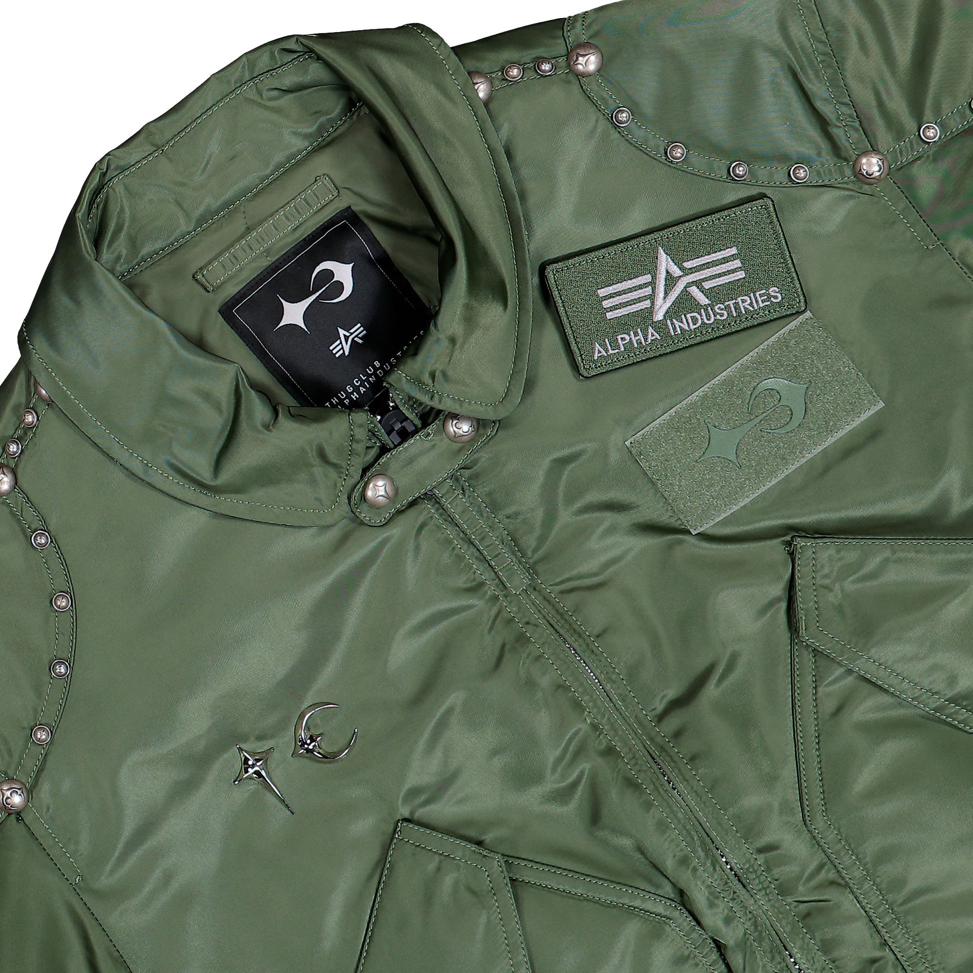 Thug Club x Alpha Industries CWU-45P Rivet Edition Sage Green Bomber & Varsity Jackets 258150-01 Detail View 3 | GATE

