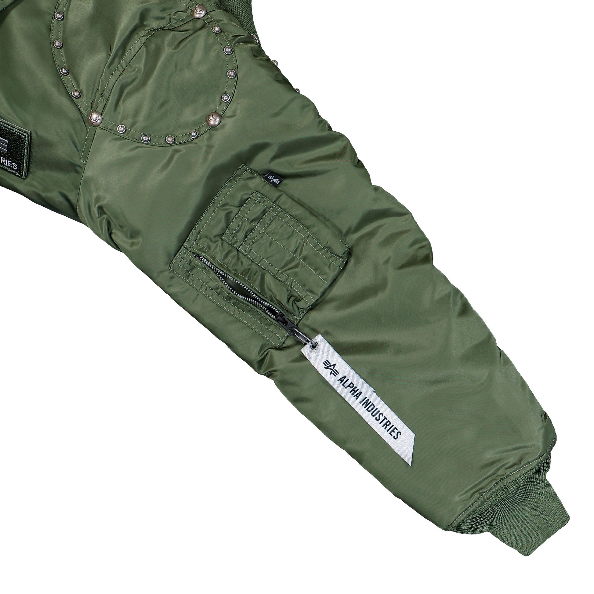 Thug Club x Alpha Industries CWU-45P Rivet Edition Sage Green Bomber & Varsity Jackets 258150-01 Detail View 7 | GATE
