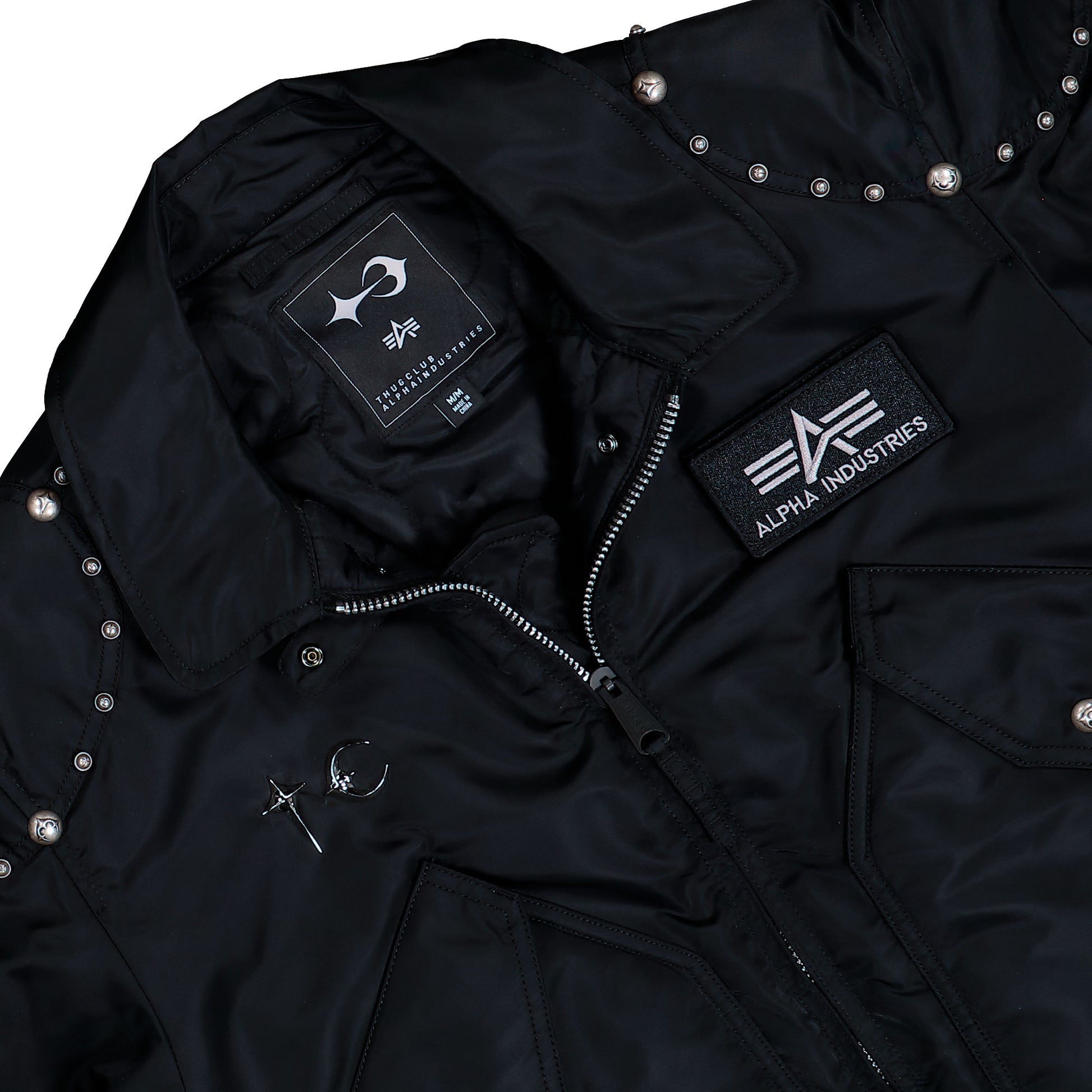 Thug Club x Alpha Industries CWU-45P Rivet Edition Black Bomber & Varsity Jackets 258150-03 Detail View 3 | GATE
